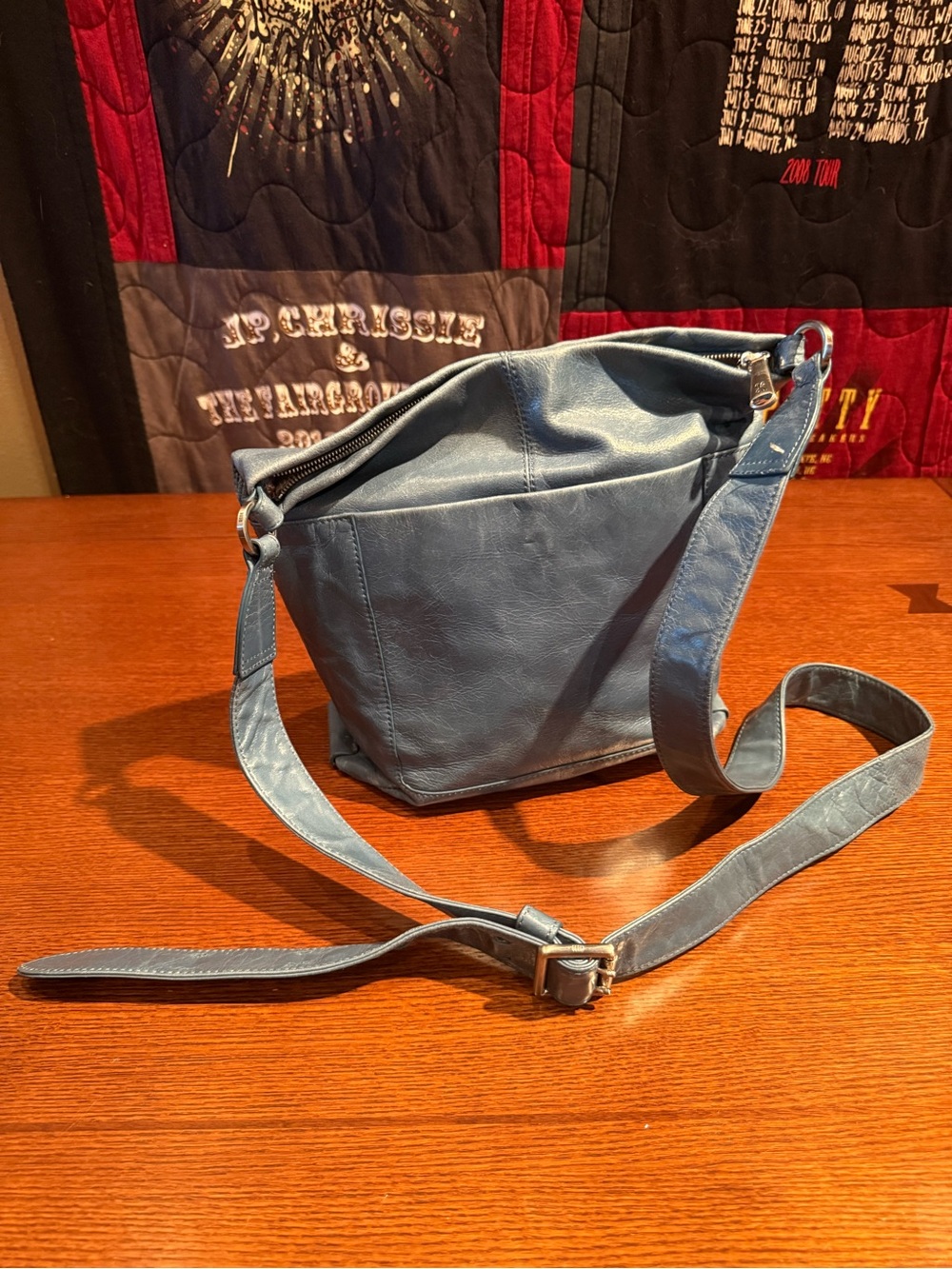 HOBO International Blue Leather Hobo Bag with Adjustable Strap
